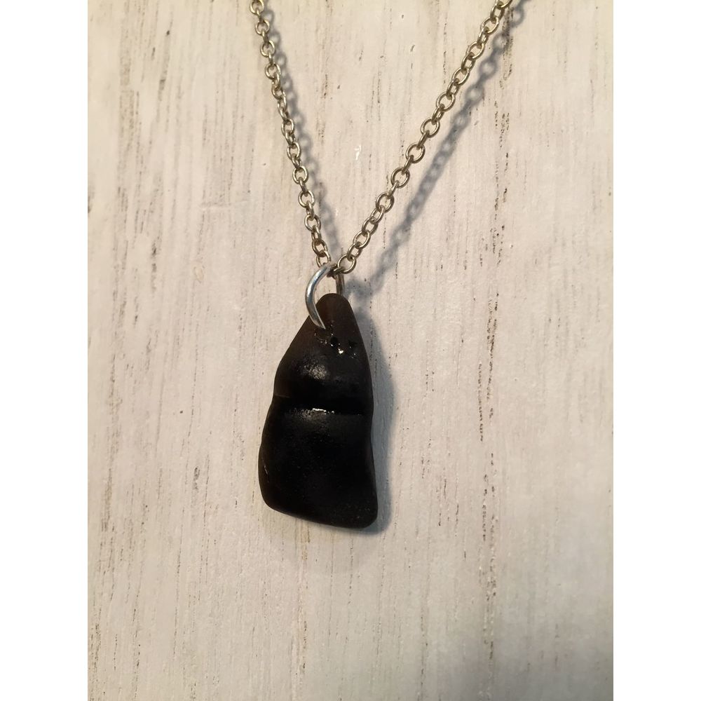 Brown Bottle Top Sea Glass Pendant with Silver Chain